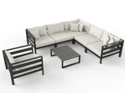Sale Adriano L Gartenlounge für 6 Personen, anthrazit/grau, Aluminium/Polyacryl, inkl. Kissen & Couchtisch Gartenlounge