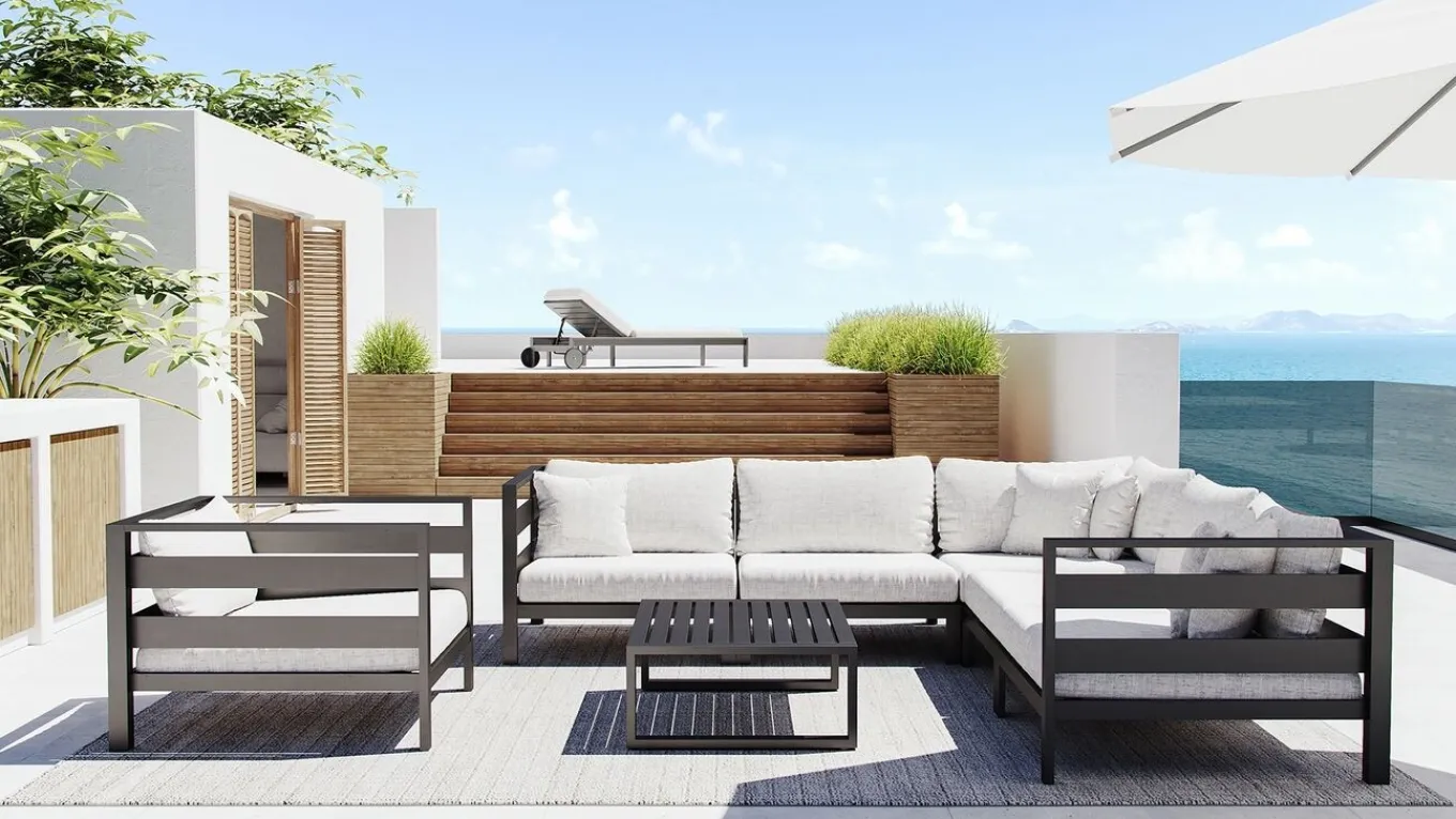 Sale Adriano L Gartenlounge für 6 Personen, anthrazit/grau, Aluminium/Polyacryl, inkl. Kissen & Couchtisch Gartenlounge