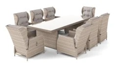 Online Bariya XL Garten-Essgruppe, beige/grau, Polyrattan/Glas, Tisch inkl. 8 verstellbare Sessel und Polster Polyrattan-Gartenmöbel|Garten-Essgruppen