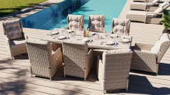 Online Bariya XL Garten-Essgruppe, beige/grau, Polyrattan/Glas, Tisch inkl. 8 verstellbare Sessel und Polster Polyrattan-Gartenmöbel|Garten-Essgruppen