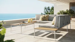 Hot Basso Gartenlounge für 5 Personen, grau/naturbelassen, Edelstahl/Rope, verstellbarer Tisch, inkl. Polster und Kissen Gartenlounge|Edelstahl-Gartenmöbel