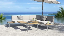 Hot Basso Gartenlounge für 5 Personen, grau/naturbelassen, Edelstahl/Rope, verstellbarer Tisch, inkl. Polster und Kissen Gartenlounge|Edelstahl-Gartenmöbel