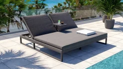 Sale Bellaco Outdoor Doppelliege, anthrazit, Alu/Polyacryl, inkl. Beistelltisch Gartenliegen|Aluminium-Gartenmöbel