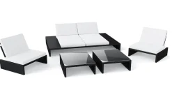 Outlet Estoria L Gartenlounge für 4 Personen, schwarz/weiß, Polyrattan/Glas, waschbare Bezüge, hohe Belastbarkeit Polyrattan-Gartenmöbel