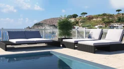 Outlet Estoria L Gartenlounge für 4 Personen, schwarz/weiß, Polyrattan/Glas, waschbare Bezüge, hohe Belastbarkeit Polyrattan-Gartenmöbel