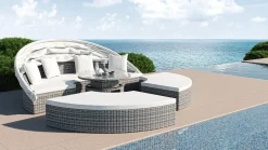 Online Hummel Plus Sonneninsel, grau/beige, Alu/Polyrattan, höhenverstellbarer Tisch, Sonnenschutz und Sichtschutz Gartenlounge|Aluminium-Gartenmöbel