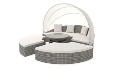 Online Hummel Plus Sonneninsel, grau/beige, Alu/Polyrattan, höhenverstellbarer Tisch, Sonnenschutz und Sichtschutz Gartenlounge|Aluminium-Gartenmöbel