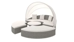 Online Hummel Plus Sonneninsel, grau/beige, Alu/Polyrattan, höhenverstellbarer Tisch, Sonnenschutz und Sichtschutz Gartenlounge|Aluminium-Gartenmöbel