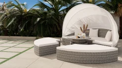 Online Hummel Plus Sonneninsel, grau/beige, Alu/Polyrattan, höhenverstellbarer Tisch, Sonnenschutz und Sichtschutz Gartenlounge|Aluminium-Gartenmöbel