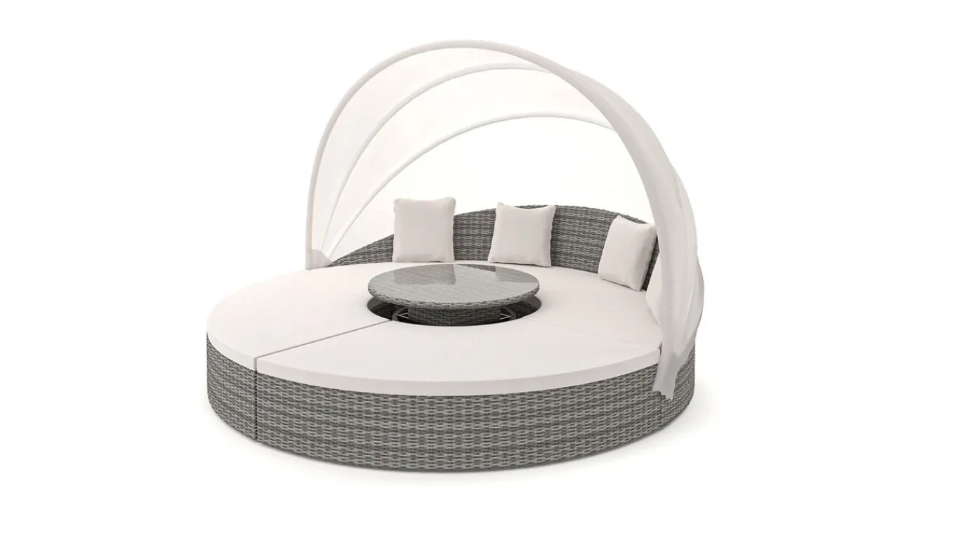 Online Hummel Plus Sonneninsel, grau/beige, Alu/Polyrattan, höhenverstellbarer Tisch, Sonnenschutz und Sichtschutz Gartenlounge|Aluminium-Gartenmöbel