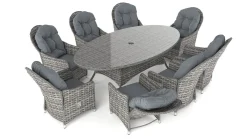 Online Livia Relax XL Garten-Essgruppe mit 8 Sesseln, grau, Polyrattan, ovaler Tisch, inkl. Kissen Garten-Essgruppen|Aluminium-Gartenmöbel