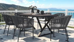 Outlet Malta L Garten-Essgruppe, grau, Alu/Spraystone, 6 Rope-Sessel inkl. Sitzkissen Garten-Essgruppen|Aluminium-Gartenmöbel