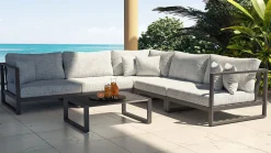 Matteo Corner Gartenlounge, anthrazit/grau, Alu/Polyacryl, Ecklounge inkl. Couchtisch & Kissen Gartenlounge