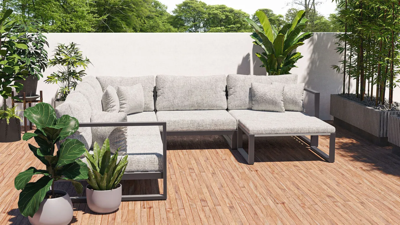 Matteo Corner Gartenlounge, anthrazit/grau, Alu/Polyacryl, Ecklounge inkl. Couchtisch & Kissen Gartenlounge