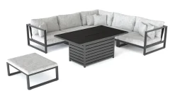 Outlet Matteo Corner Gartenlounge mit Feuertisch für 5 Personen, anthrazit/grau, Aluminium, inkl. Kissen & Hocker Gartenlounge|Aluminium-Gartenmöbel