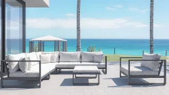 Outlet Matteo L Gartenlounge für 6 Personen, anthrazit/grau, Alu/Polyacryl, inkl. Couchtisch und Kissen Gartenlounge|Aluminium-Gartenmöbel