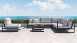 Outlet Matteo L Gartenlounge für 6 Personen, anthrazit/grau, Alu/Polyacryl, inkl. Couchtisch und Kissen Gartenlounge|Aluminium-Gartenmöbel