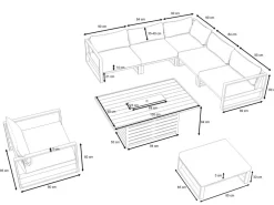 Clearance Matteo L Gartenlounge mit Feuertisch für 6 Personen, anthrazit/grau, Alu/Polyacryl, flexibel verstellbar Gartenlounge