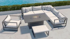 Clearance Matteo L Gartenlounge mit Feuertisch für 6 Personen, anthrazit/grau, Alu/Polyacryl, flexibel verstellbar Gartenlounge