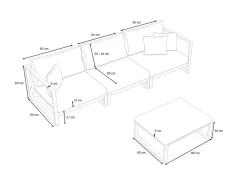 Hot Matteo S Gartenlounge 3-Sitzer, anthrazit/grau, Aluminium, inkl. Polster & Hocker Gartenlounge|Aluminium-Gartenmöbel