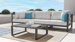 Hot Matteo S Gartenlounge 3-Sitzer, anthrazit/grau, Aluminium, inkl. Polster & Hocker Gartenlounge|Aluminium-Gartenmöbel