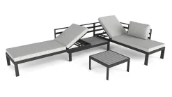 Clearance Meliya Gartenlounge, anthrazit/grau, Alu/Polywood, inkl. Kissen & Tisch, verstellbare Liegefunktion Gartenlounge|Aluminium-Gartenmöbel