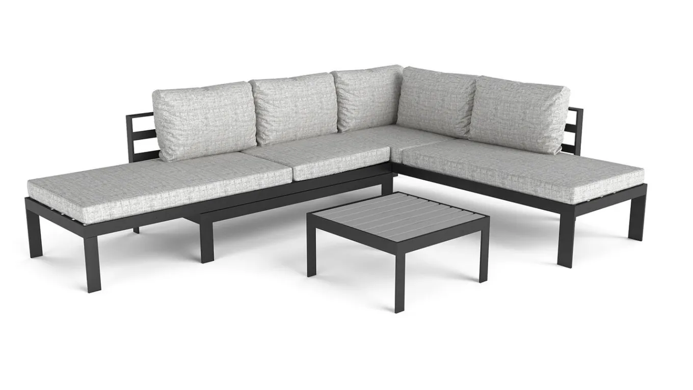 Clearance Meliya Gartenlounge, anthrazit/grau, Alu/Polywood, inkl. Kissen & Tisch, verstellbare Liegefunktion Gartenlounge|Aluminium-Gartenmöbel