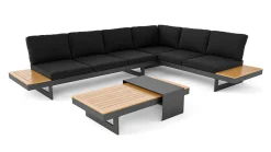 Discount Monero Gartenlounge für 6 Personen, anthrazit/braun, Alu/Polywood, inkl. Couchtisch, verstellbare Rückenlehnen Gartenlounge|Aluminium-Gartenmöbel