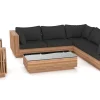 New Piano Gartenlounge, naturbelassen/schwarz, Akazie/Glas, Ecksofa inkl. Sessel & Beistelltisch, langlebiges Material Gartenlounge|Akazien-Gartenmöbel