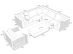 New Piano Gartenlounge, naturbelassen/schwarz, Akazie/Glas, Ecksofa inkl. Sessel & Beistelltisch, langlebiges Material Gartenlounge|Akazien-Gartenmöbel