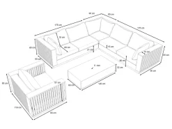 New Piano Gartenlounge, naturbelassen/schwarz, Akazie/Glas, Ecksofa inkl. Sessel & Beistelltisch, langlebiges Material Gartenlounge|Akazien-Gartenmöbel