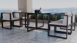 Discount Ricardo Dining M Garten-Essgruppe, anthrazit/grau, Alu/Glas, inkl. 4 Sessel & Sitzkissen, platzsparendes Design Garten-Essgruppen|Aluminium-Gartenmöbel