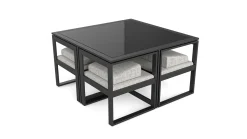 Discount Ricardo Dining M Garten-Essgruppe, anthrazit/grau, Alu/Glas, inkl. 4 Sessel & Sitzkissen, platzsparendes Design Garten-Essgruppen|Aluminium-Gartenmöbel