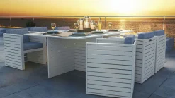 Sale RN-2 Garten-Essgruppe mit 6 Sesseln, weiß, Alu/Sicherheitsglas, inkl. Kissen Aluminium-Gartenmöbel
