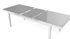 Santorini XL Garten-Essgruppe, weiß/grau, Alu/Textilene, ausziehbarer Tisch, Sessel stapelbar Garten-Essgruppen|Aluminium-Gartenmöbel