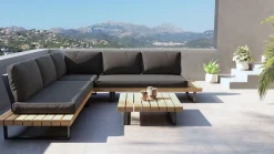Discount Sedona M Gartenlounge für 5 Personen, anthrazit/naturbelassen, Aluminium/Akazie, inkl. Polster, robust & wetterfest Aluminium-Gartenmöbel