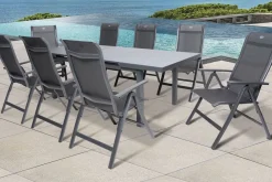 Clearance Alice Comfort Garten-Essgruppe, xerix, Alu/Textilene, Tisch 180/240x100cm, 8 Klappstühle Garten-Essgruppen
