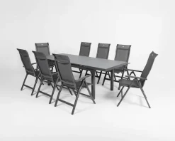 Clearance Alice Comfort Garten-Essgruppe, xerix, Alu/Textilene, Tisch 180/240x100cm, 8 Klappstühle Garten-Essgruppen