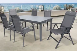 Online Alice Comfort Garten-Essgruppe, xerix, Alu/Textilene, Tisch 180/240x100cm, 4 Stapel-, 2 Klappstühle Garten-Essgruppen|Aluminium-Gartenmöbel