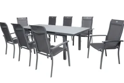 Online Alice Comfort Garten-Essgruppe, xerix, Alu/Textilene, Tisch 180/240x100cm, 8 Stapelsessel Garten-Essgruppen