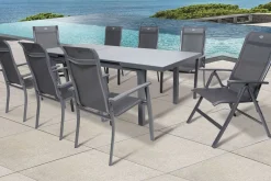 Outlet Alice Comfort Garten-Essgruppe, xerix, Alu/Textilene, Tisch 180/240x100cm, 6 Stapel-, 2 Klappstühle Garten-Essgruppen