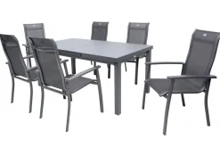 Hot Alice Comfort Garten-Essgruppe, xerix, Alu/Textilene, Tisch 180/240x100cm, 6 Stapelsessel Garten-Essgruppen|Aluminium-Gartenmöbel