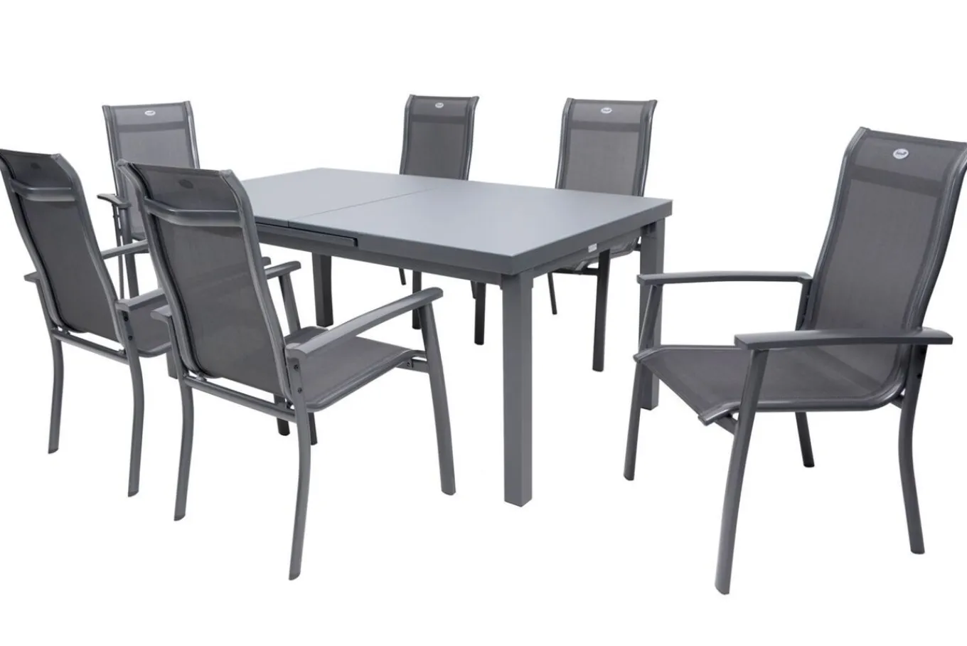 Hot Alice Comfort Garten-Essgruppe, xerix, Alu/Textilene, Tisch 180/240x100cm, 6 Stapelsessel Garten-Essgruppen|Aluminium-Gartenmöbel