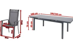 Hot Alice Comfort Garten-Essgruppe, xerix, Alu/Textilene, Tisch 180/240x100cm, 6 Stapelsessel Garten-Essgruppen|Aluminium-Gartenmöbel