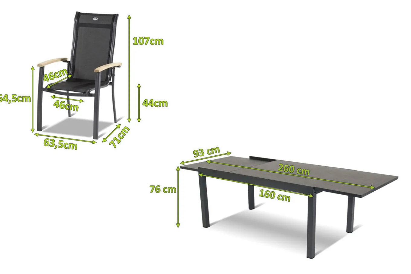 New Alice Garten-Essgruppe, xerix/natur, Alu/Teak, 4x4 Textilen, 4 Stapelsessel, 260/160x90cm Garten-Essgruppen|Aluminium-Gartenmöbel