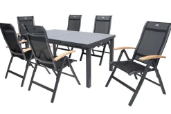 Outlet Alice Garten-Essgruppe, xerix, Alu/4x4 Textilen, Tisch 180/240x100cm, 6 Klappstühle Garten-Essgruppen