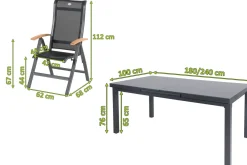Outlet Alice Garten-Essgruppe, xerix, Alu/4x4 Textilen, Tisch 180/240x100cm, 6 Klappstühle Garten-Essgruppen