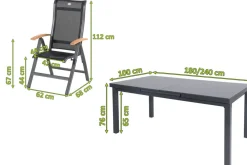 Outlet Alice Garten-Essgruppe, xerix, Alu/4x4 Textilen, Tisch 180/240x100cm, 6 Klappstühle Garten-Essgruppen