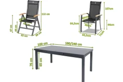 Discount Alice Garten-Essgruppe, xerix, Alu/4x4 Textilen, Tisch 180/240x100cm, 4 Stapel-, 2 Klappstühle Garten-Essgruppen|Aluminium-Gartenmöbel