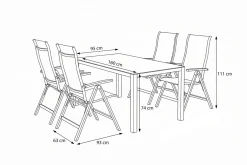 Discount Alice Garten-Essgruppe, xerix/anthrazit, Alu/Textil, 160 x 95 cm, 4 Klappstühle Garten-Essgruppen